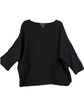 Jones New York 100% Cotton Gauze Tunic Relaxed Fit Patch Pockets Black Size 2X